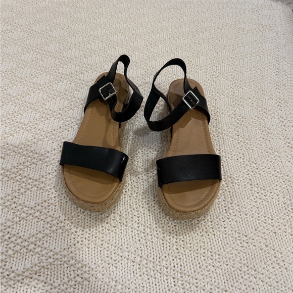 Black Strappy Wedge Sandals - Picture 4 of 4